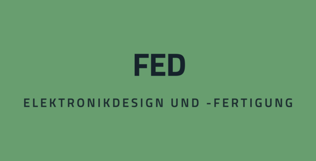 Schriftzug FED Elektronikdesign und -fertigung auf weißer Fläche