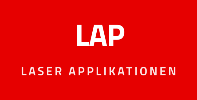 Schriftzug LAP Laser Applikationen auf weißer Fläche
