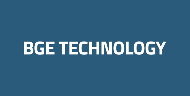 Schriftzug BGE TECHNOLOGY auf weißer Fläche