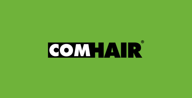 Logo von COMHAIR auf grüner Fläche