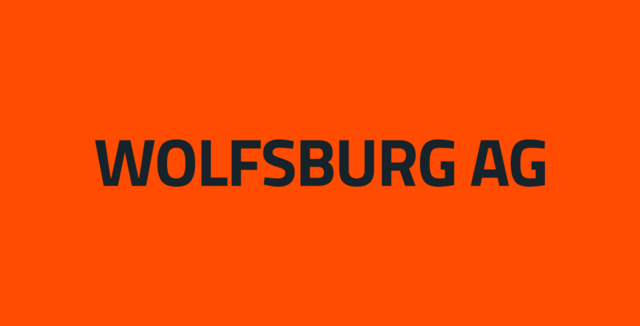 Schriftzug WOLFSBURG AG auf weißer Fläche