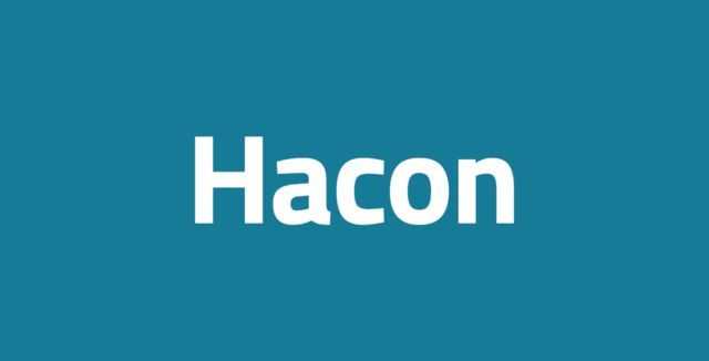 Schriftzug Hacon auf weißer Fläche