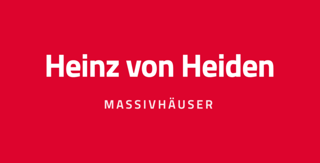Schriftzug Heinz von Heiden Massivhäuser auf weißer Fläche