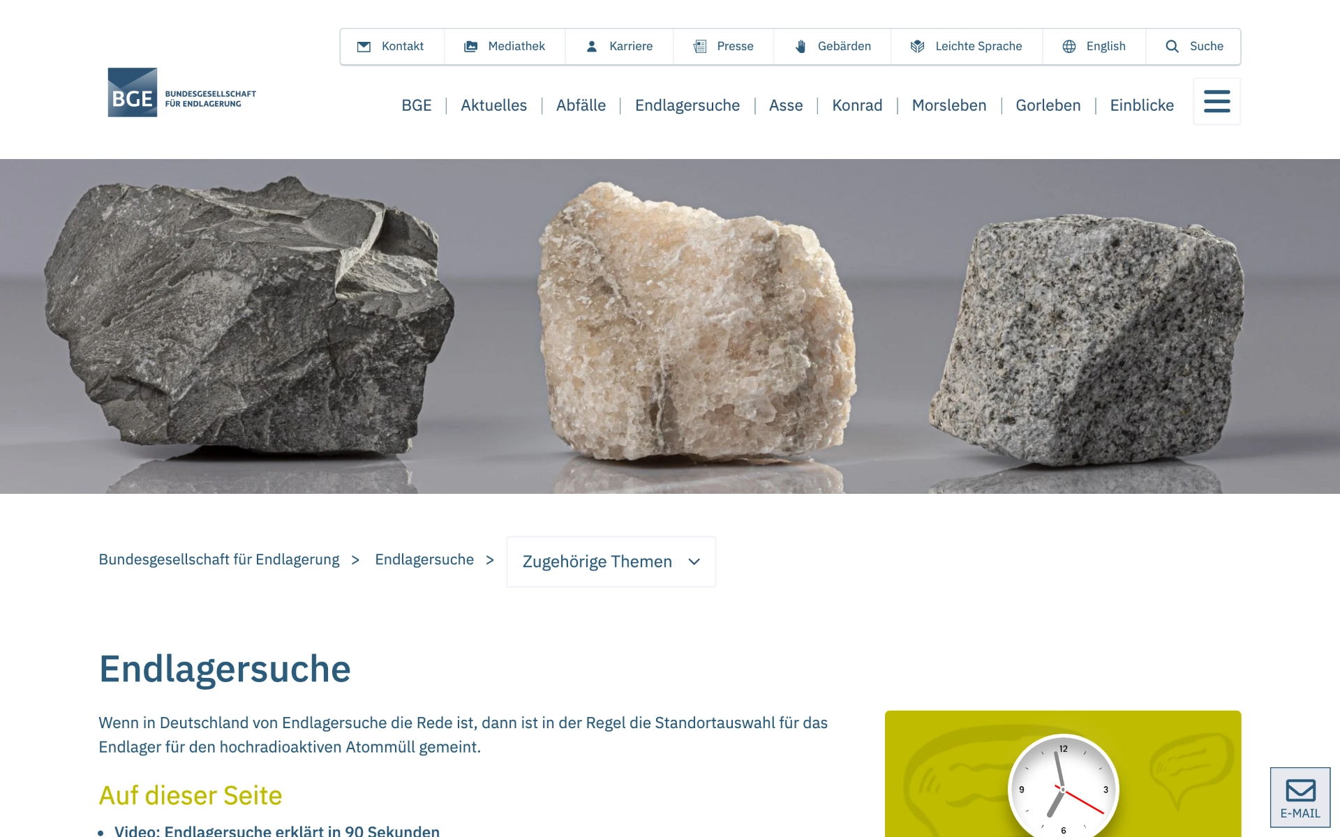 Themenseite zur Endlagersuche mit Einleitung und Sprungmarken, Desktop