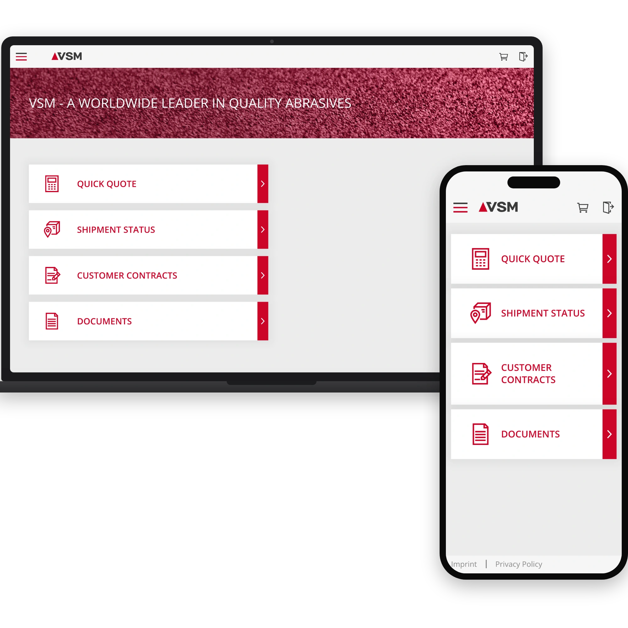 Dashboard des VSM-Portals mit den Bereichen je Rolle, Desktop und Handy